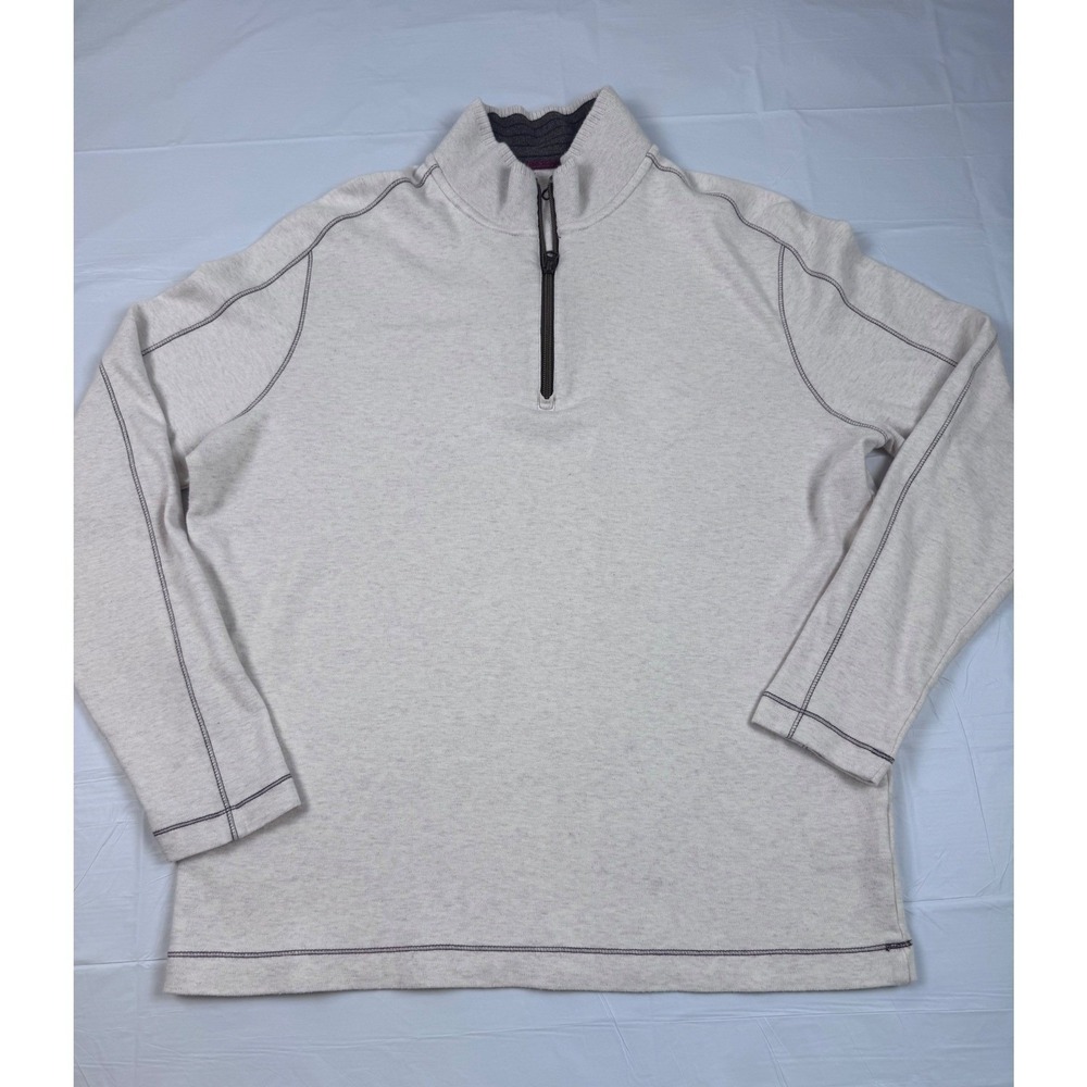 Robert Graham Mens XL Classic Fit 1/4 Zip Pullover Oatmeal Cotton Modal Sweater